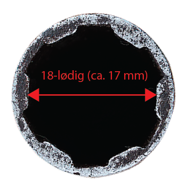 18-lødig, cirka 17 millimeter