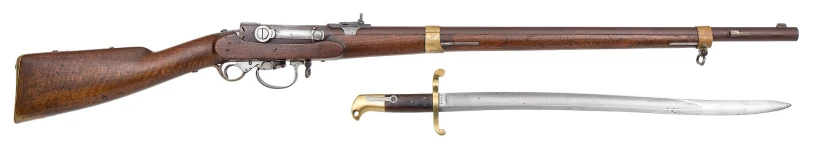 Modell 1849/55 produsert av A. Francotte i Liége med tilhørende sabelbajonett.